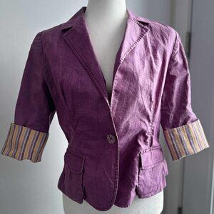 Adolfo Dominguez Orchid Waxed Linen Blazer with Striped Turnback Cuffs – EU 40